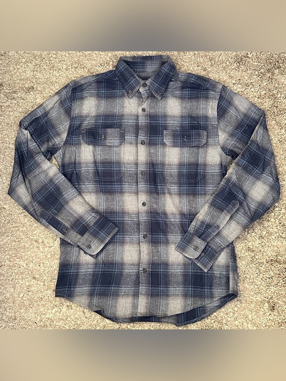 George Men’s S (34-36) Blue Cove 2-Pocket Long Sleeve Collared Button-Down Shirt